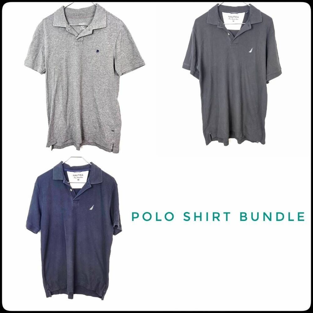 Nautica & Mossimo Short Sleeve Polo Deck Button Work Shirt 3 Piece Bundle Medium